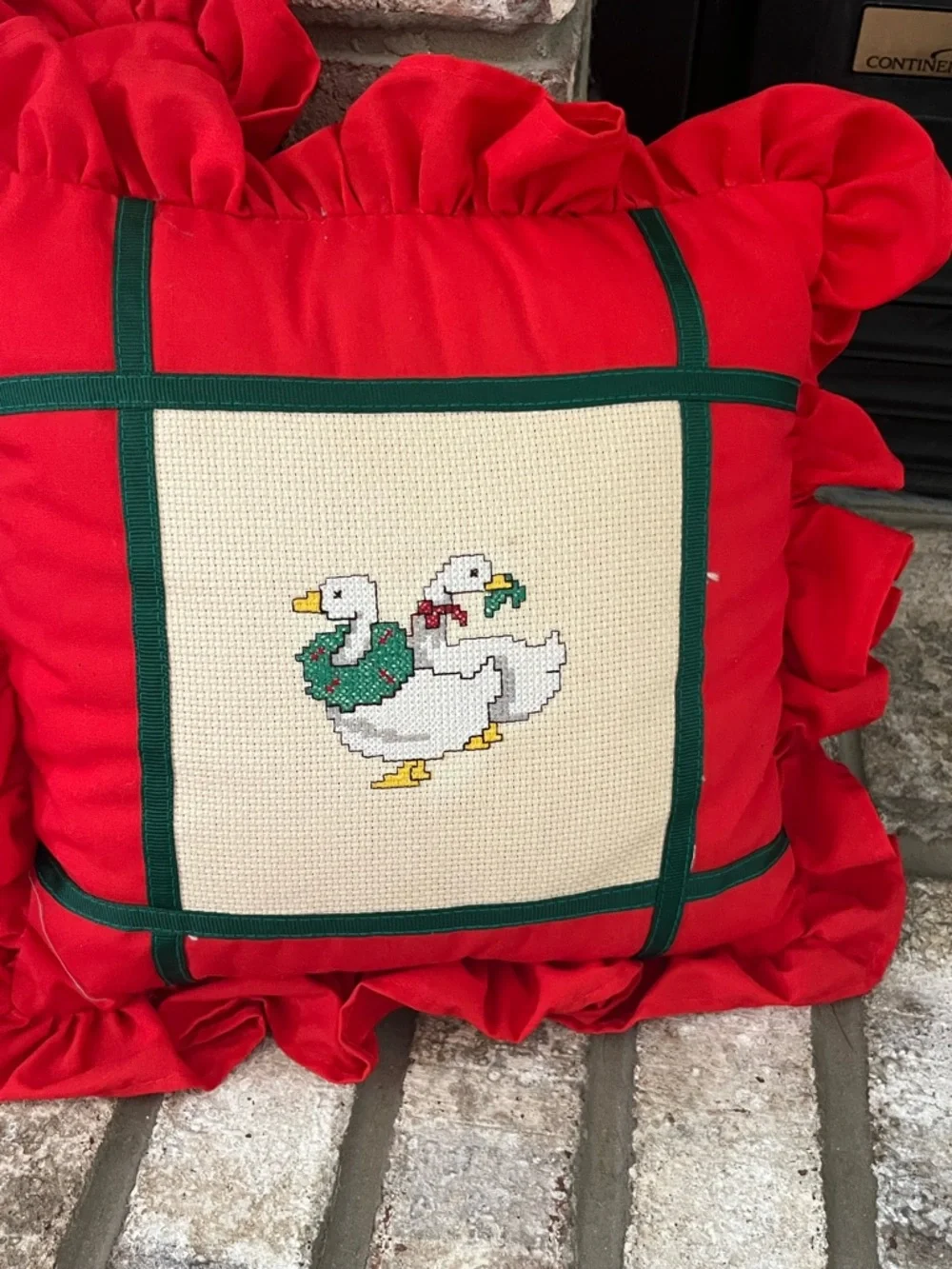 Vintage Handmade Needle Point Geese Christmas Holiday Pillows 10x10